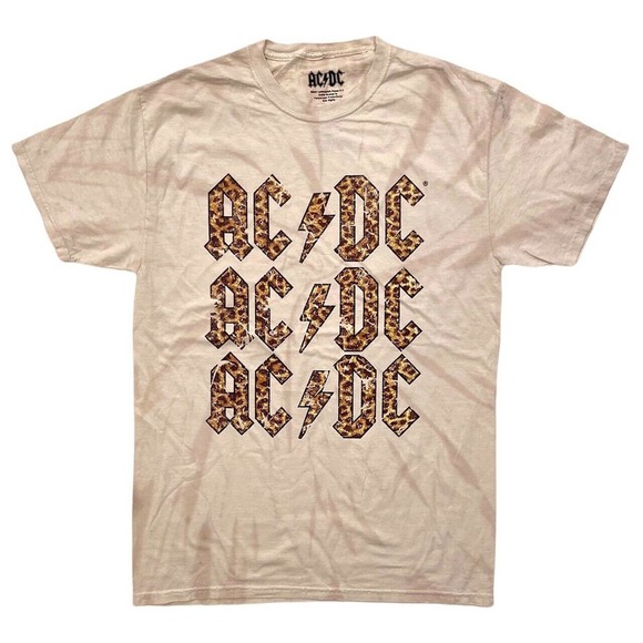 AC/DC Men's Officially Licensed Cheetah Print Tie Dye Heavy Metal Rock T-Shirt - Picture 1 of 3